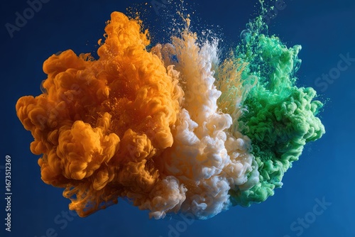 Colorful ink explosion on a dark blue background