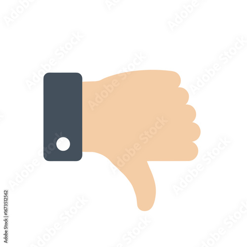 Hand showing thumbs down gesture expressing disapproval or disagreement on a white surface, representing negativity and rejection.