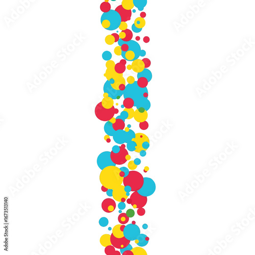 Dynamic Abstract Stream of Blue Red and Yellow Spheres on White Background Cheerful Modern Design Perfect for Festive and Playful Projects