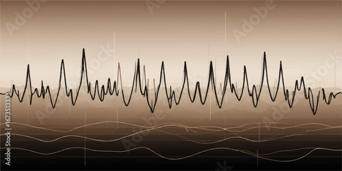 Medical vector cardiogram graph showing a heartbeat pulse on a green grass background, a visual representation of health and music