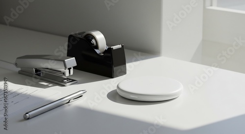 明るい窓辺 シンプル文具 静かに輝く. AI Generated