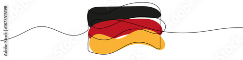 German flag in one line art style. German flag drawing with editable stroke on white background. Vector illustration.