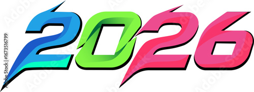 Futuristic 2026 Typography in Neon Green, Blue, and Pink