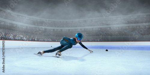 Fotografía Short Track Speed ​​Skating on 3d ice stadium.