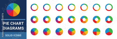 Pie charts diagrams set. Circle pie charts 3, 4, 5, 6, 7, 8 or 9 steps set - Vector