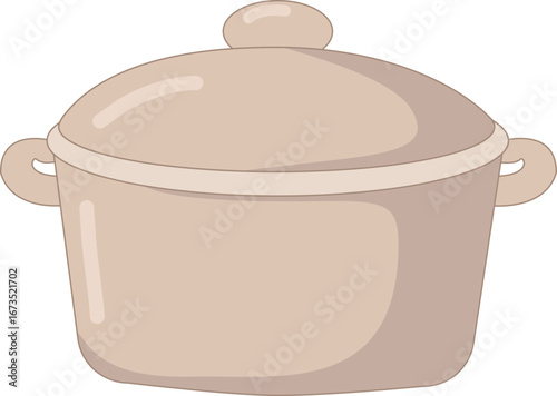 Beige pot with lid and handles for cooking