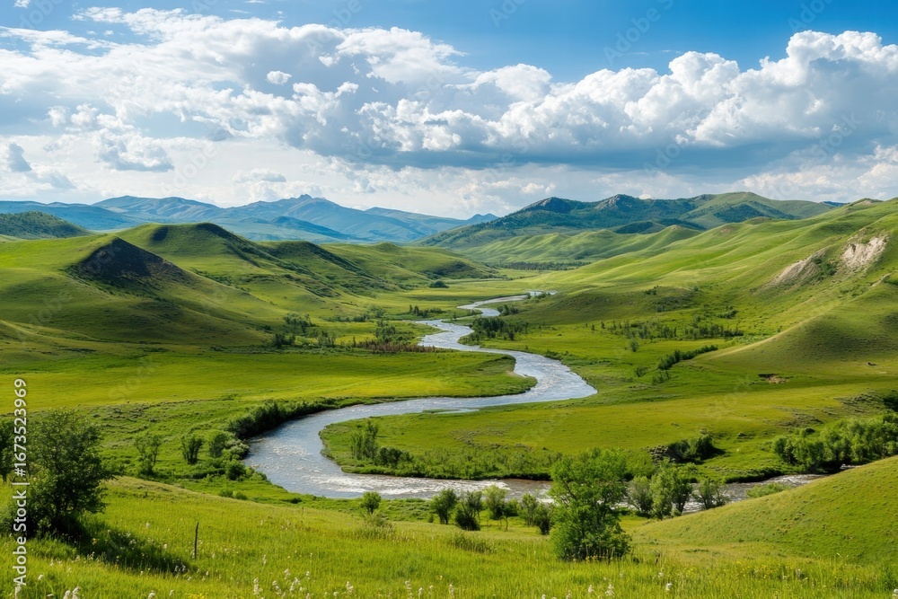 Obraz premium Scenic mountain hills with winding river