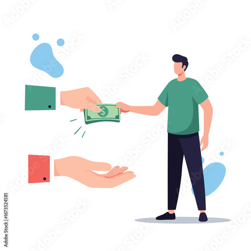 Man receiving money transfer, symbolizing payment, transaction, and financial exchange for services or goods