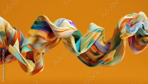 Abstract swirled fabric, vibrant colors on orange background