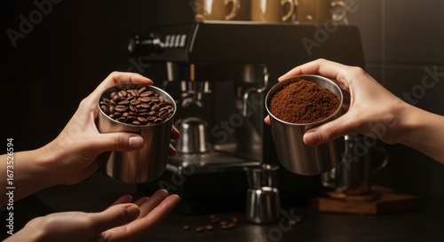 Making an espresso drink from home with a small coffee grinder and espresso machine