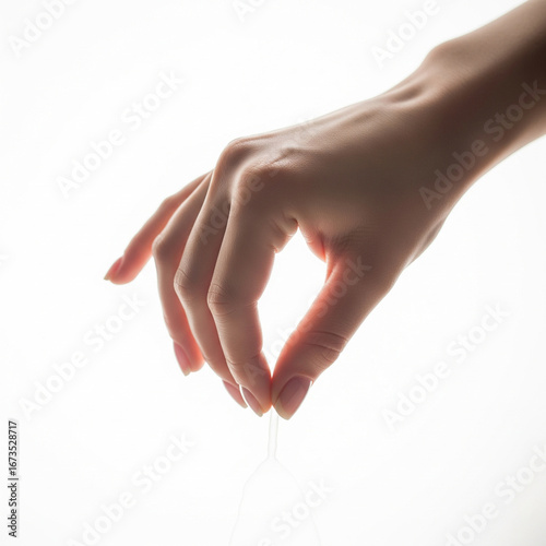 A simple and expressive studio shot of a woman's hand picking something. This image is great for concepts of choosing