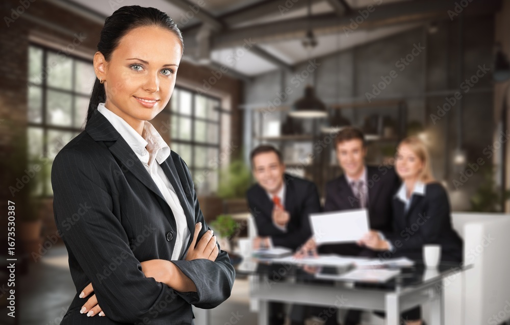Fototapeta premium Portrait beautiful young businesswoman standing in the office