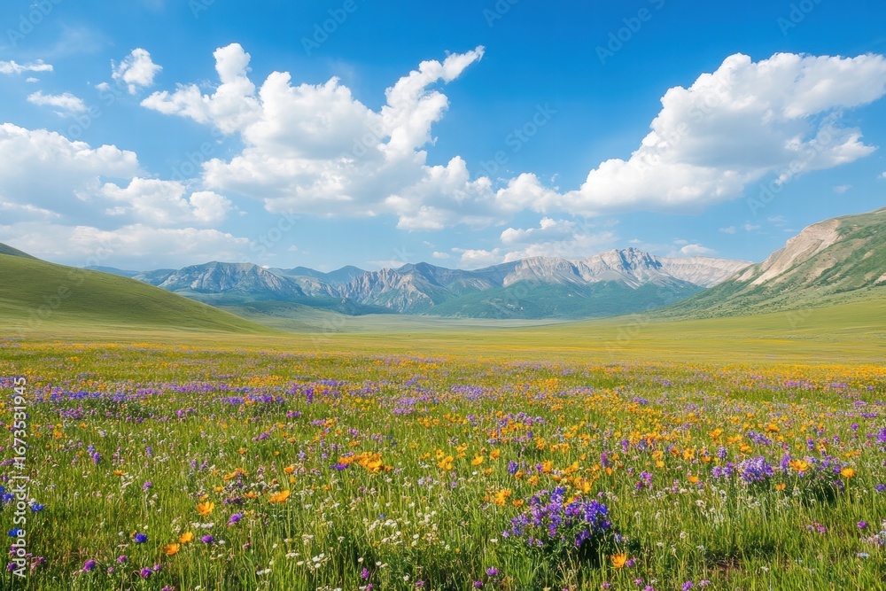 Fototapeta premium Open meadow with summer wildflowers