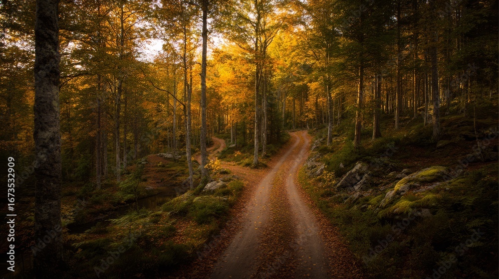 Fototapeta premium Winding Path Through an Autumn Forest