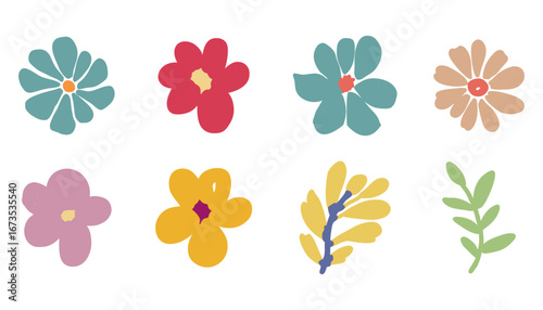 Collection of eight vibrant and diverse stylized floral illustrations.