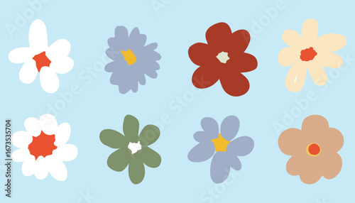 Collection of eight vibrant and diverse stylized floral illustrations.