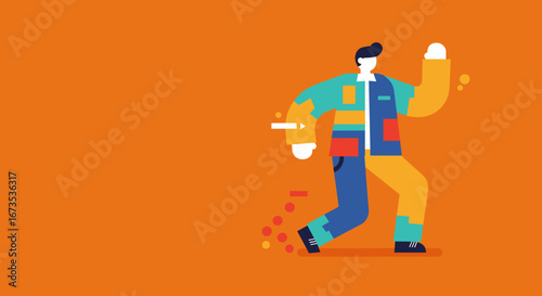 Vibrant illustration of a dynamic person moving forward, symbolizing progress, energy, and determination. Ideal for business, lifestyle, and achievement concepts.