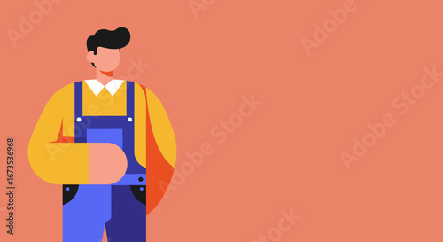 Professional worker in blue overalls and yellow shirt on a plain background, representing service, craftsmanship, or skilled labor. Ideal for business, repair, or maintenance concepts.