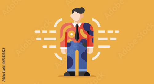 Stylized illustration of a professional individual highlighted by abstract data elements, representing business focus, target audience, or personal identity.