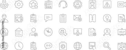 Support Line Icon Set Design With Editable Stroke Vector Illustration - Watch, Gear, Monitor, Document And Many More Icons.