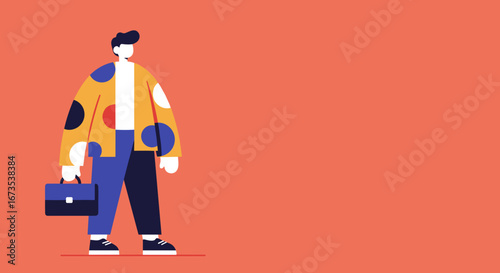 Modern professional standing confidently with a briefcase, showcasing individuality and creativity. Ideal for business, career, or lifestyle concepts.