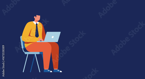 Focused professional man actively working on a laptop, illustrating remote work, online education, or modern productivity in a business context.
