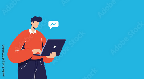 Professional man working on a laptop, analyzing data for business growth and financial success. Ideal for concepts of productivity, digital marketing, and remote work.