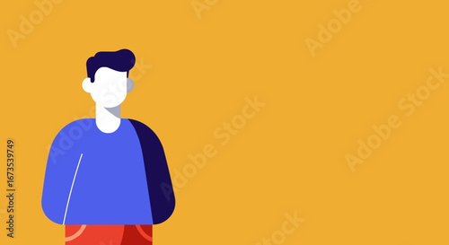 Minimalist flat design illustration of an anonymous person on a vibrant yellow background, ideal for user profiles, identity, or generic representation.
