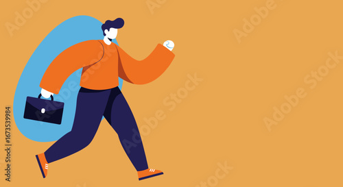 Stylized illustration of a businessman walking purposefully with a briefcase, symbolizing career progress, ambition, and a busy professional life.