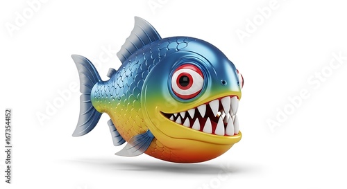 Cartoon Piranha with Sharp Teeth on White Background