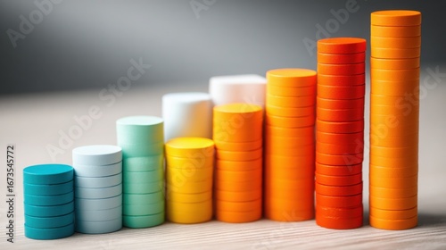 Stack of colorful plastic cups representing interest rate spread illustrated as a minimalistic financial chart