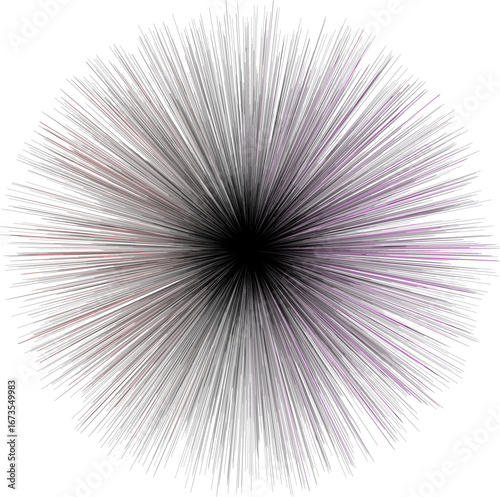 Abstract digital artwork featuring radiating lines emanating from a dark central point, creating a burst effect.