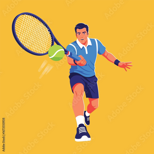 A male tennis player in action, striking a tennis ball with a racket.