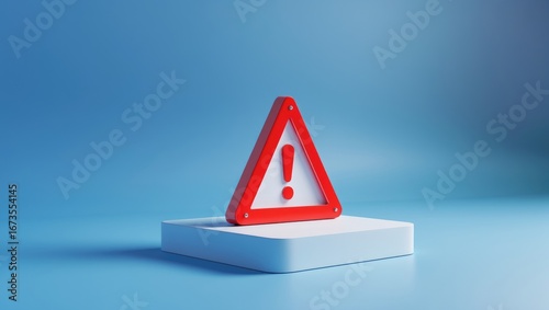 Red warning triangle with an exclamation mark on a white platform against a blue background.