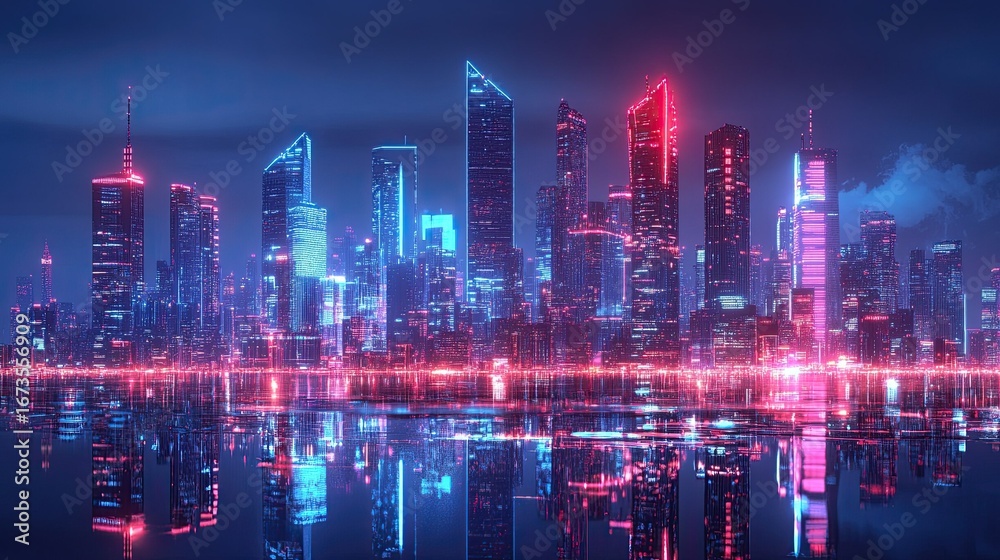 Fototapeta premium Futuristic smart city powered by IoT and digital connectivity. 