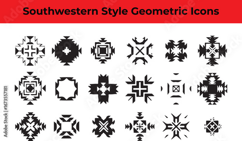 Southwestern style geometric icons vector set a collection of tribal and ethnic patterns for decorative designs and native americaninspired art