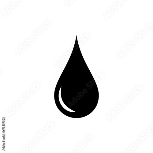 Simple black water drop icon with highlight on white background