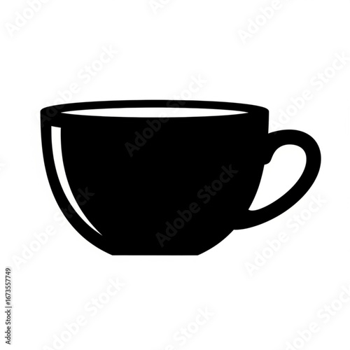 Simple black silhouette of a coffee cup on a white background