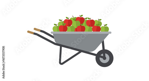 Cart brimming with an abundance of fresh apples red and green ready for harvest