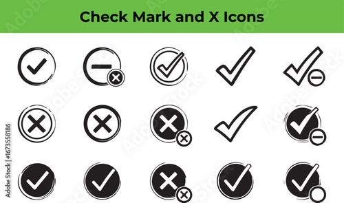 Wallpaper Mural Check mark and x icons a vector set of handdrawn tick and cross symbols for correct and wrong choices, perfect for web, app, and graphic design projects Torontodigital.ca