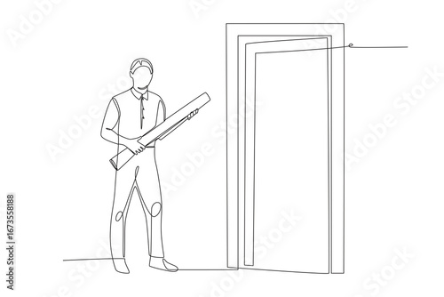Walking up to the classroom with a science project in tow concept one-line drawing