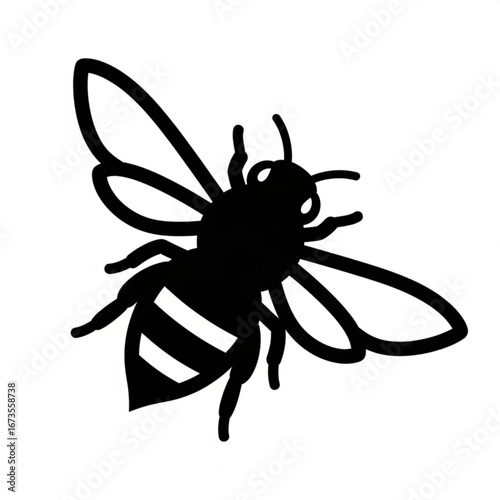 Black silhouette of a bee with white stripes on its abdomen