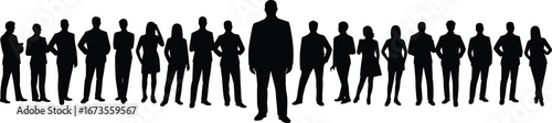 Silhouettes of Business Professionals Standing in a Line, Leadership and Teamwork Concept for Corporate, Office, Company, or Management Themes