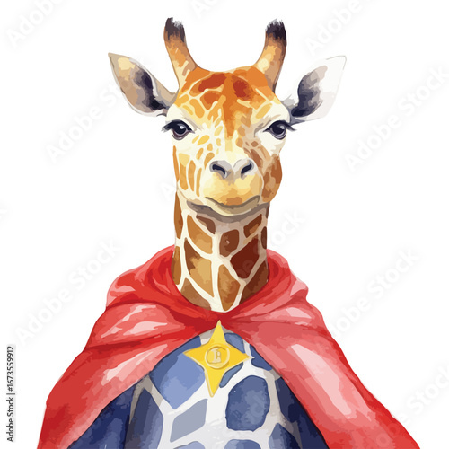 A Majestic Giraffe Superhero in a Vibrant Watercolor Style