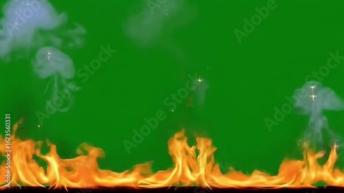 Realistic Fire Flames, Smoke, and Sparkling Effects on Green Screen Background