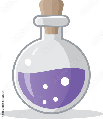 A magic potion bottle with bubbling purple liquid. A vector icon of a fantasy elixir or poison for a game, alchemy, or Halloween concept. A witch's brew. Generative AI