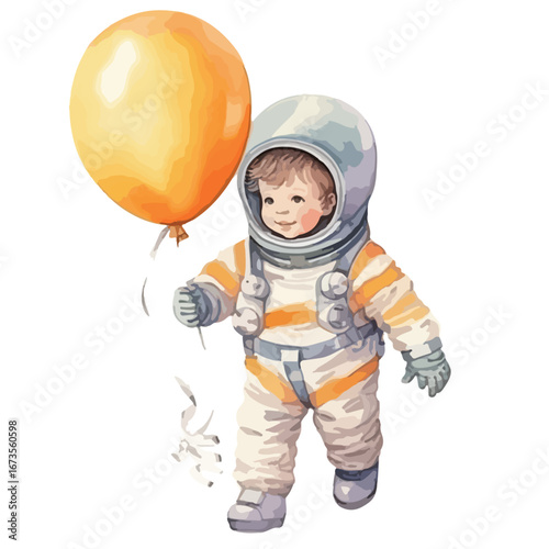 Adorable Child Astronaut Holding a Balloon Ready for Space Exploration
