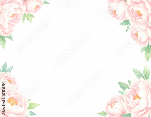 Pink floral rose border frame for wedding card design with blossom leaf pattern