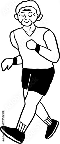 hand drawn cute cartoon character illustration of elderly people exercising.