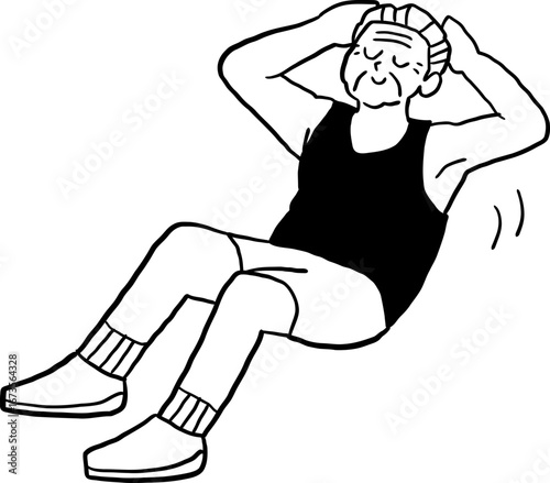 hand drawn cute cartoon character illustration of elderly people exercising.